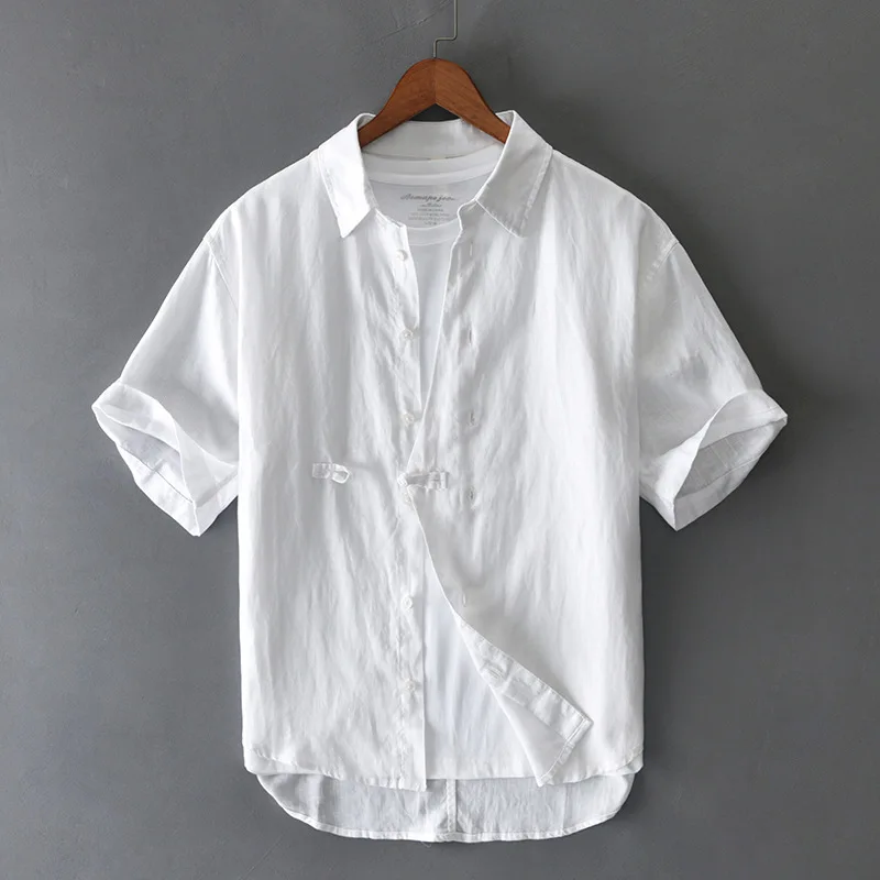 

White Shirt Men's Shirt Man Hawaii Shirts Tiki Korean Popular Clothes Hawaiian Short Sleeve Clothing Mens Cotton Linen Shirt