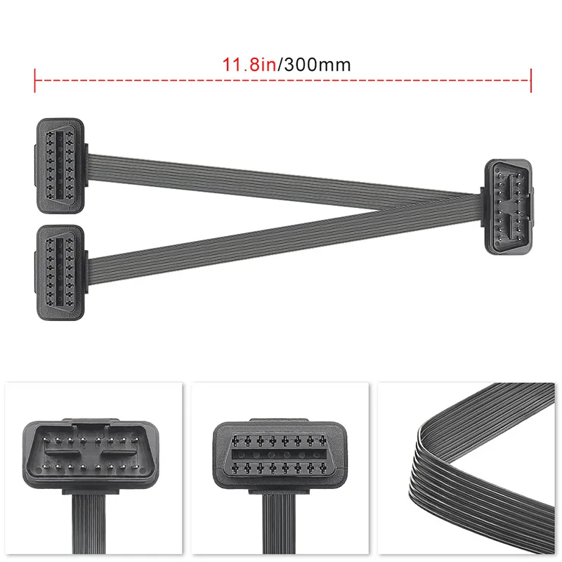 OBD2 car adapter cable 30cm OBD half bend 90 degree 8-core flat extension cable expansion adapter cable