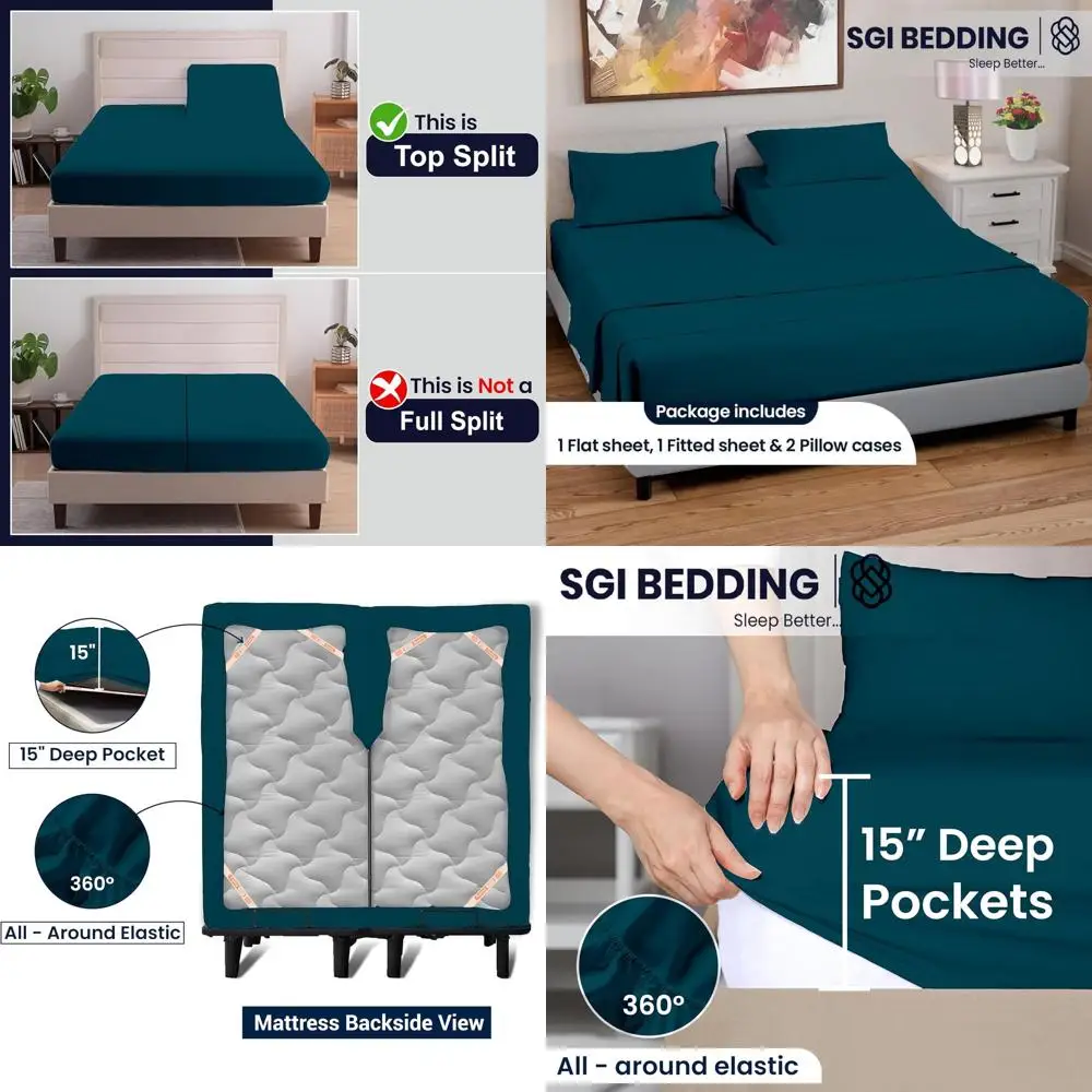 

Комплект постельного белья из 100% египетского хлопка, 4 предмета, размер Cal King, с раздельной верхней простыней, 600 нитей, глубина кармана 15 дюймов, цвет бирюзовый