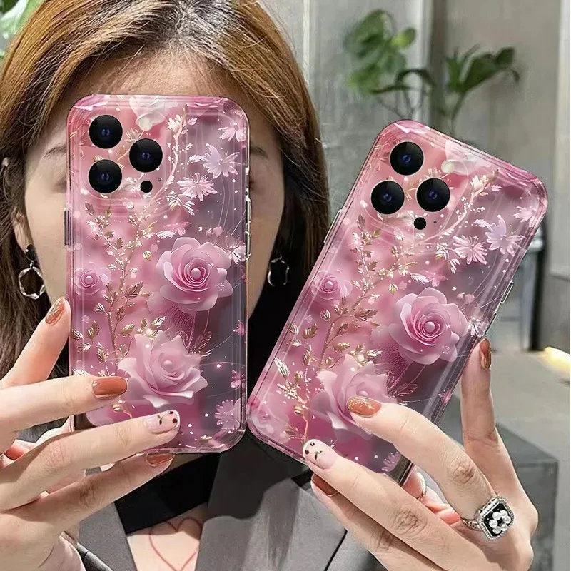 Flower Creative Pink Rose Protective Case For Samsung S20 S21 S22 Plus S23 S24 FE S25 Note 20 Ultra A15 A16 A23 A24 A25 5G Cover