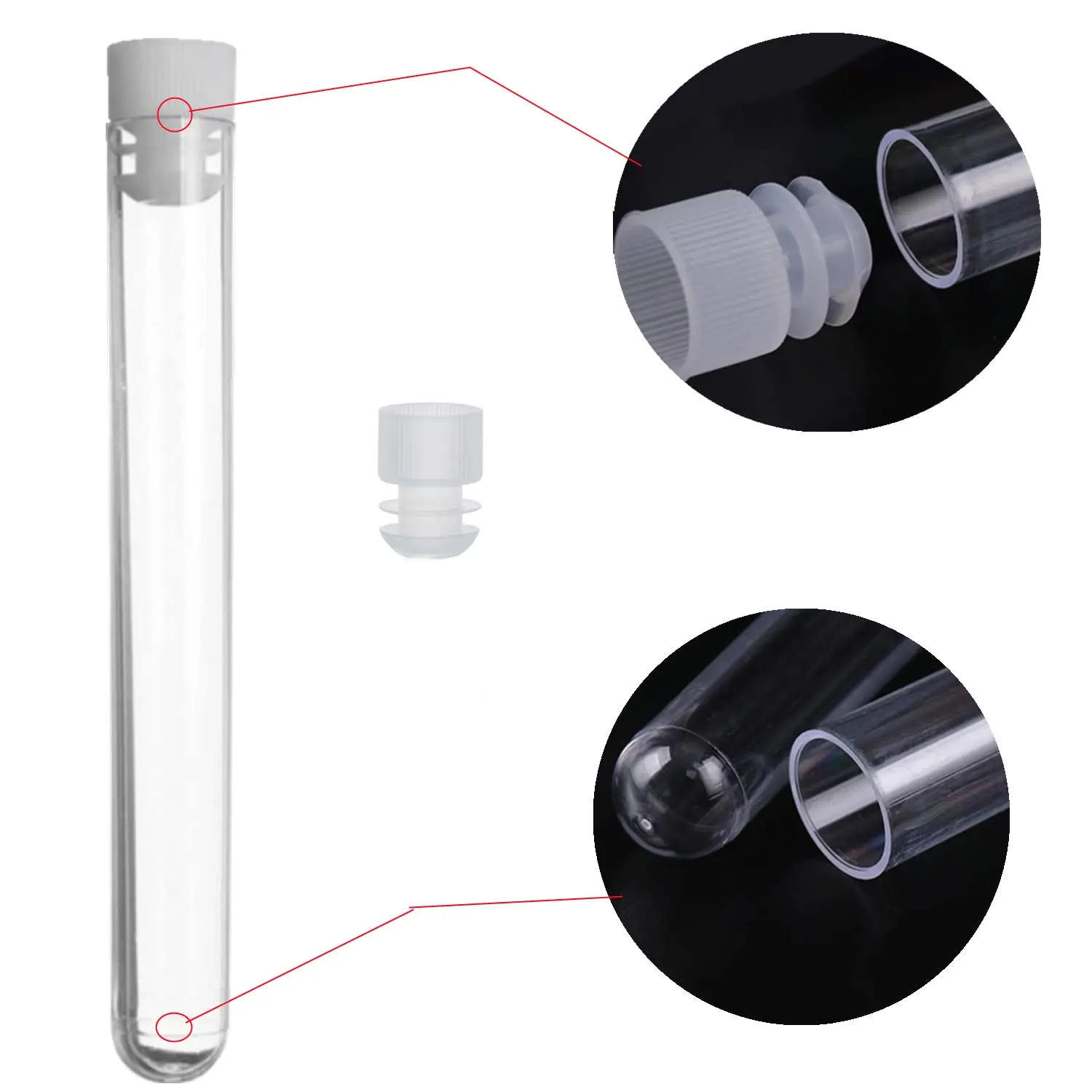 100 Stück/Packung 12x100mm Transparente Labor-Probenröhrchen aus Kunststoff mit Luftdichtem Verschluss, Schul- und Laborbedarf – Detail 2