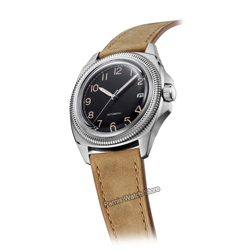 Parnis, recién llegado, reloj mecánico automático japonés NH35 con esfera verde de 41mm para hombre con correa de cuero