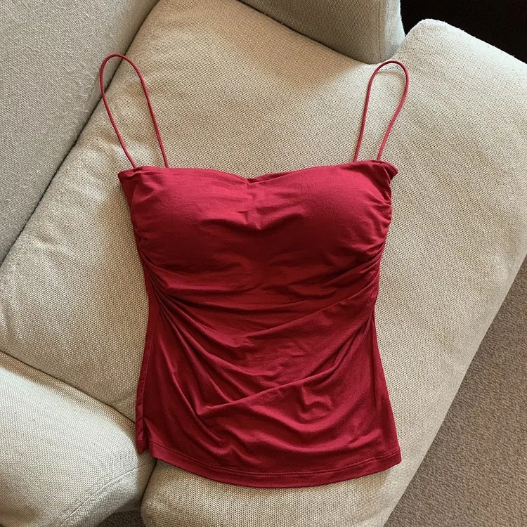 Women's Sleeveless Tops Tank Underwear Fitted Camisole Sexy Short Top With Thin Straps Plain White Tank Top Korean Style image 5