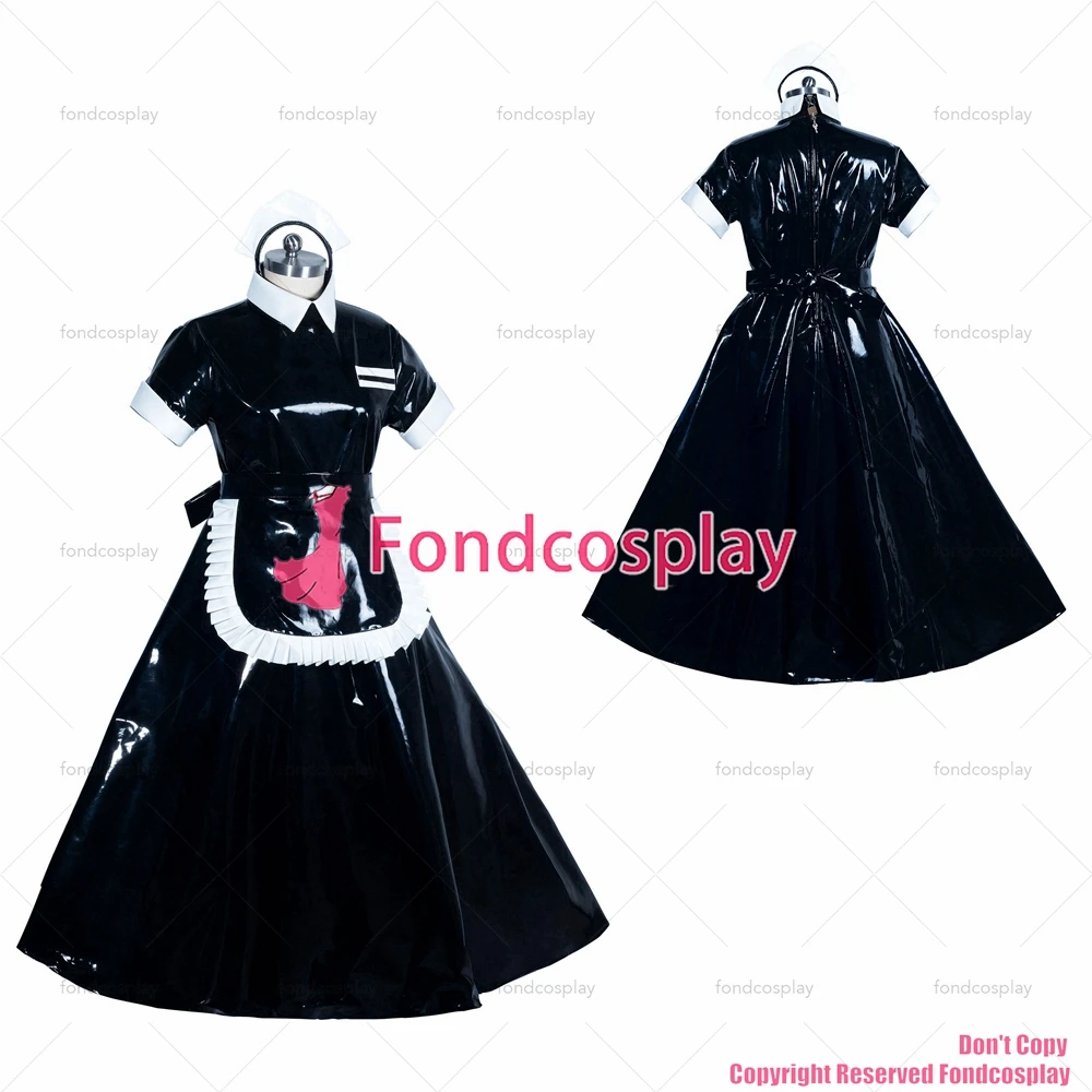 

fondcosplay adult sexy cross dressing sissy maid long French heavy PVC lockable black dress Unisex Tailor-maid[G3919]