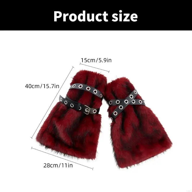 

Y88a Женщины панк плюшевые покрытия ног Harajuku Winter Furry Theplecer с кожаным ремешком