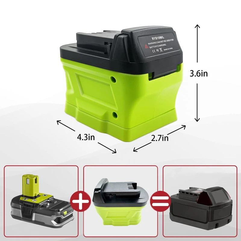 Battery Adapter Converter for Ryobi 18V ONE+ Li-ion Battery P107108 Convert to for Milwakee 18V Li-ion Battery Power Tools Drill