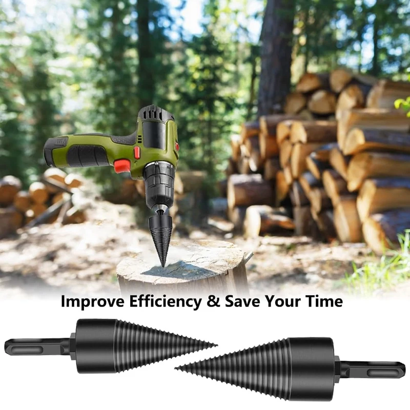 Firewood Log Splitter Drill Bit 32MM+42MM Heavy Duty Screw Cone Driver Wood Splitter Carbon Steel 1Set