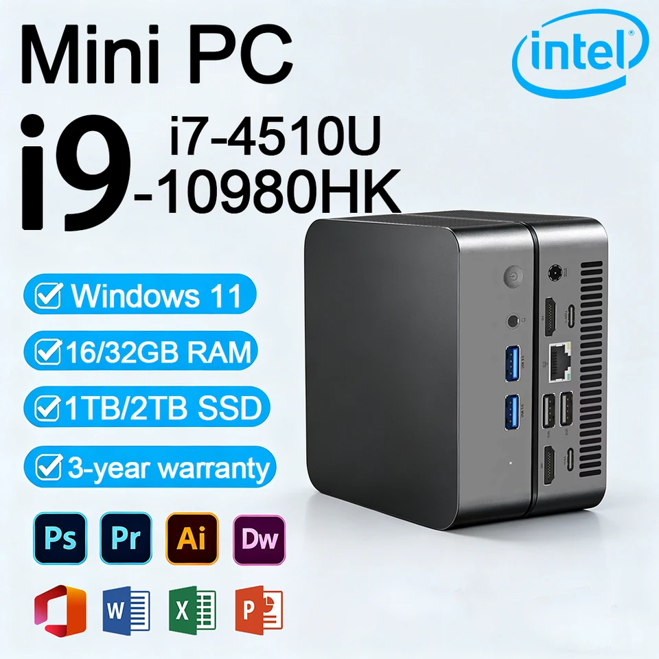Intel i9 10980HK Mini PC Windows 11 Core i7 4510U 16GB 32GB RAM