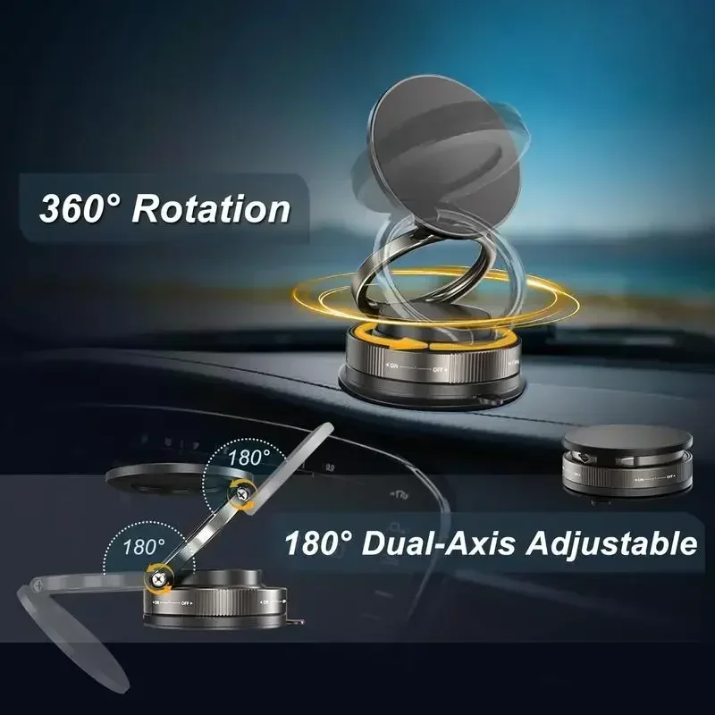 حامل مغناطيسي لامتصاص قوي للغاية! 360 °   هيكل سبيكة قابل للدوران، كوب شفاط المكنسة الكهربائية + قابل للطي، سيارة/سطح المكتب ذات الاستخدام المزدوج