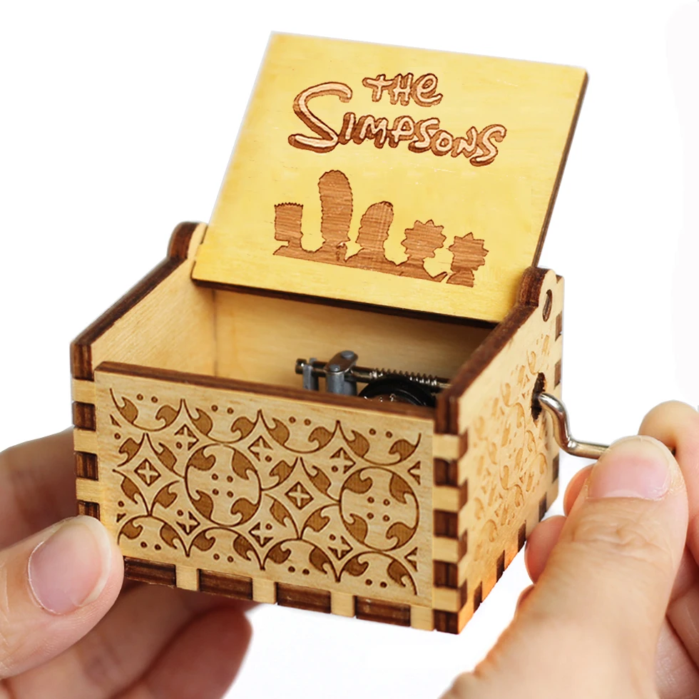 Hot *Antique carved Wooden Hand Crank S-i-m-p-s-o-n-s Music Box figure Christmas Birthday Gift