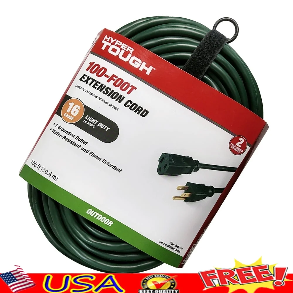 

100FT 16AWG Outdoor Extension Cord with 1 Grounded Outlet 125V 10A Ideal Landscaping Holiday Lighting and Tool Power