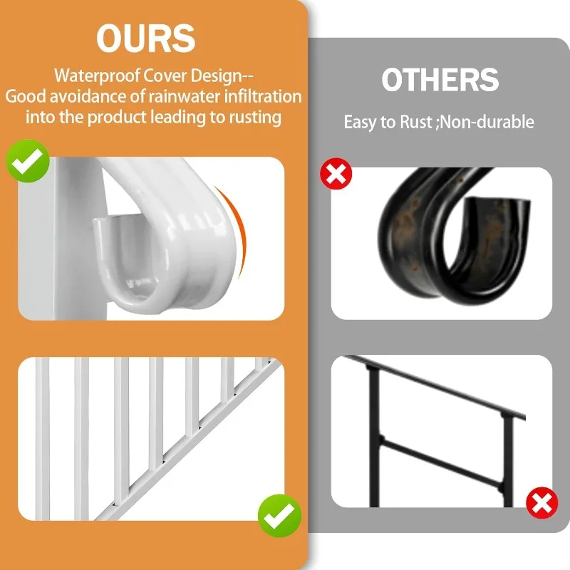 Outdoor step handrails, forged iron handrails suitable for 4 or 5 steps, transition handrails with installation kits (white)