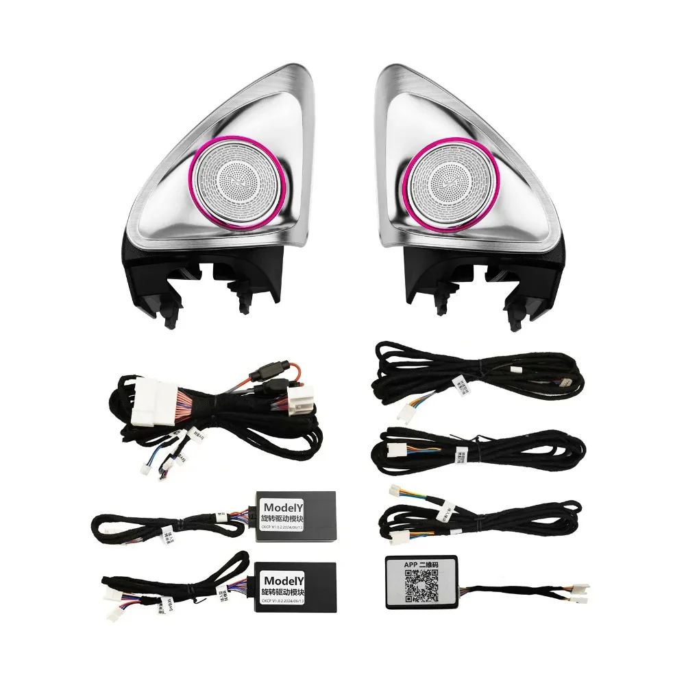 For Tesla Model 3/Y Front Door 4D Rotating Tweeter Speaker with 64-Color LED Ambient Lighting