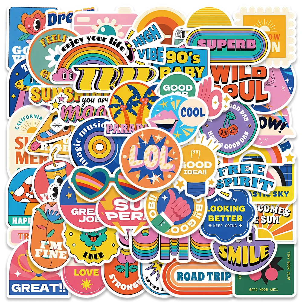 

50pcs Ins Style Retro Funny Cartoon Reward Positive Graffiti Stickers For Luggage Guitar Phone Waterproof Vinyl Laptop Decals