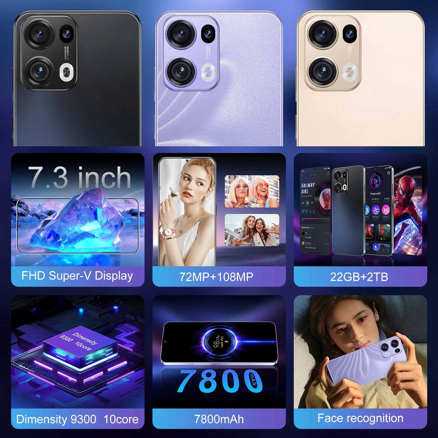 Original Reno13 Pro Smartphone 7.3inch Global Version 22G+2TB Snapdragon 8 gen3 Android14 72+108MP 5G Cellphone Mobile Phone