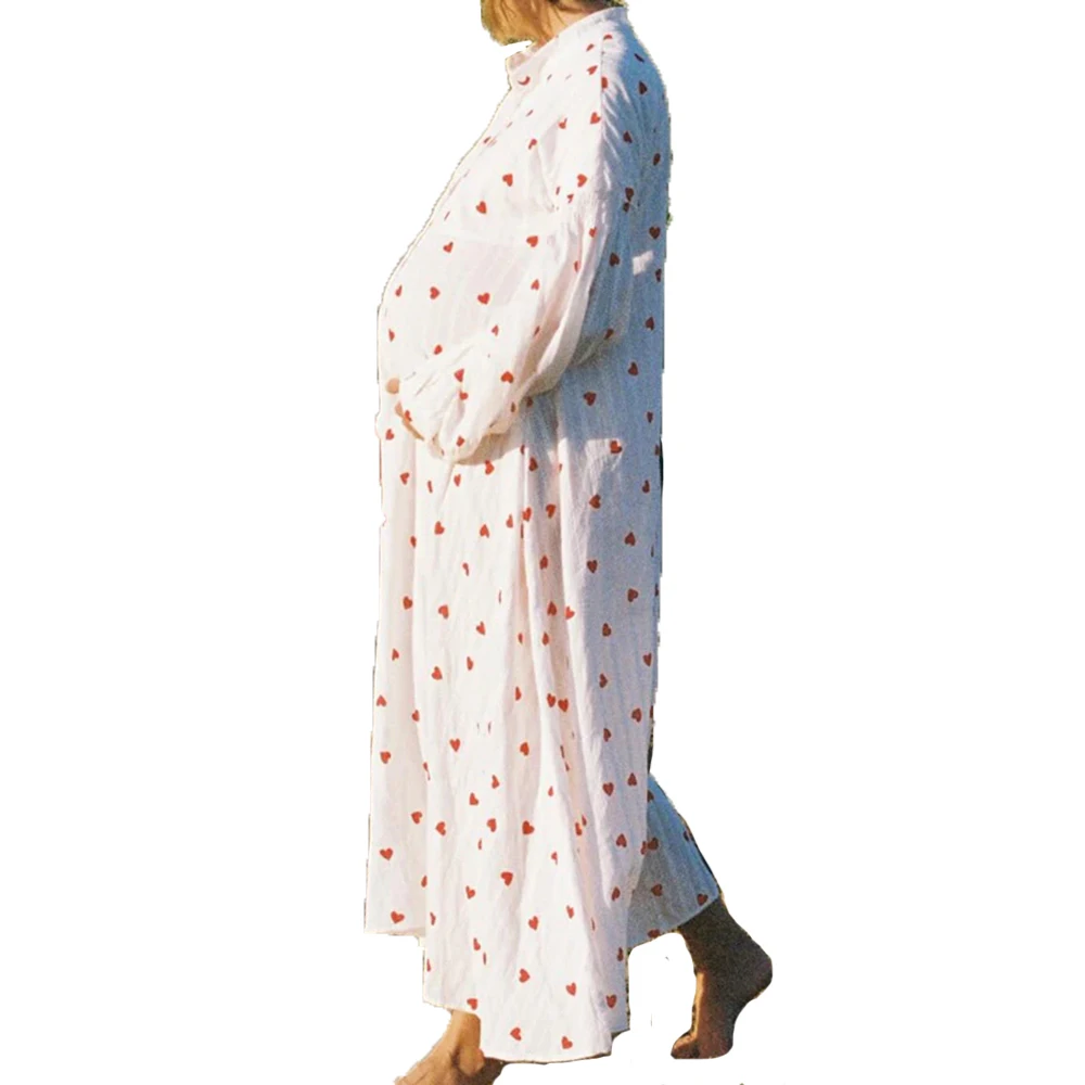 red-heart-print-maternity-dress-photoshoot-vintage-long-sleeve-pregnancy-photography-gown-loose-fit-sweet-maternity-photo-outfit