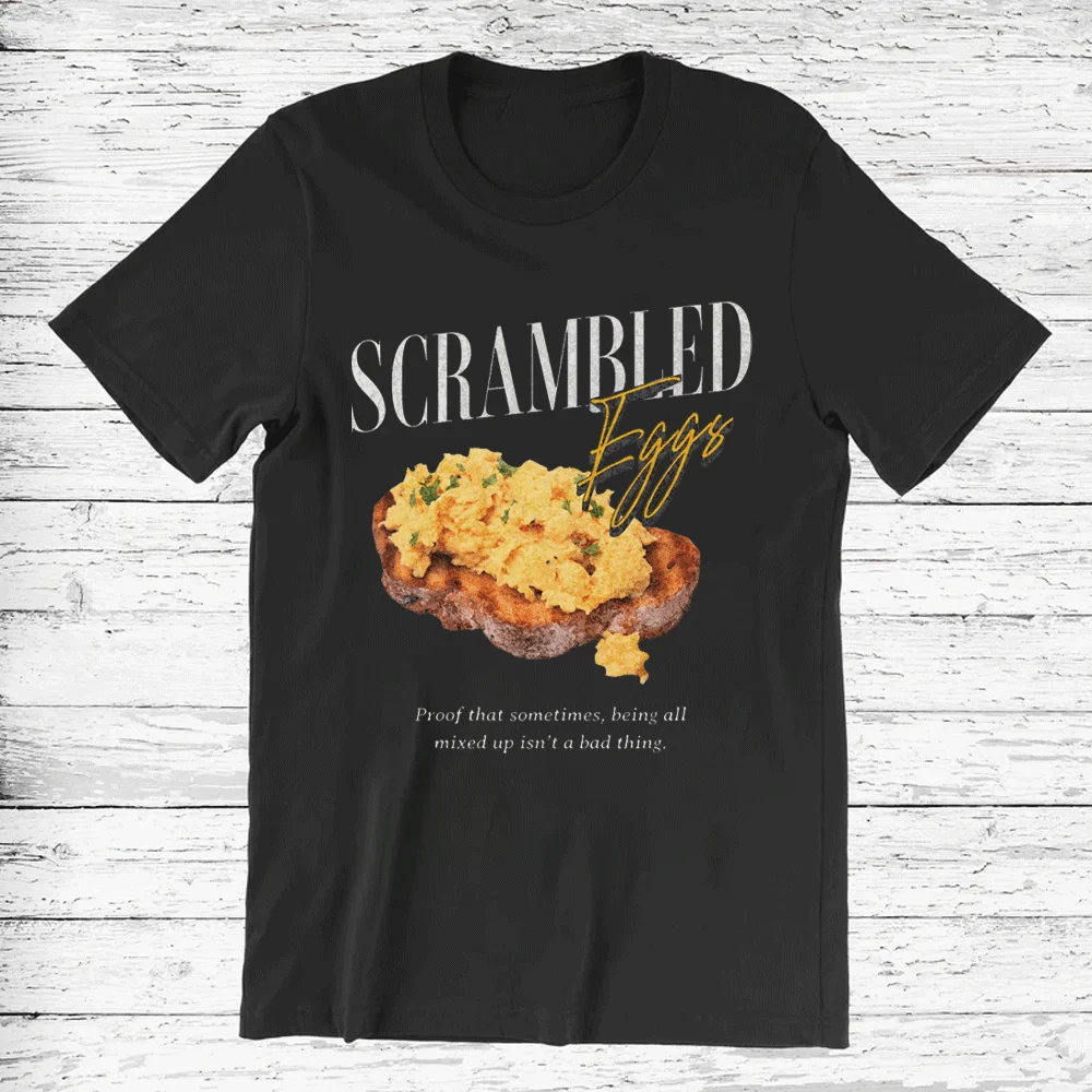 Funny Scrambled Eggs Graphic T-Shirt Retro Breakfast Tee Bootleg Funny Food Shirt Brunch Gift for Foodie, Unisex Cotton Tee Top