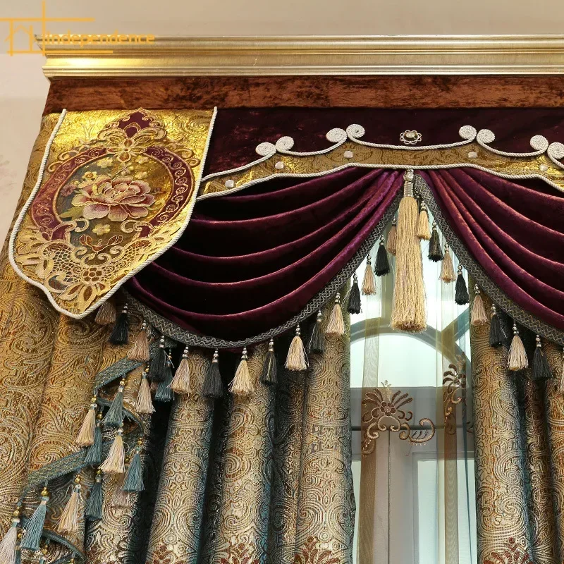 Cortinas huecas de cuero dorado de lujo, cortinas europeas de alta gama, sombreado bordado, cortinas personalizadas para sala de estar, comedor y