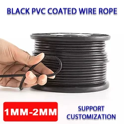 304 Stainless Steel Black PVC Coated Wire Rope Dia 1-2mm L=10 Meters 7*7 Structure Soft Wirerope Steel Wire