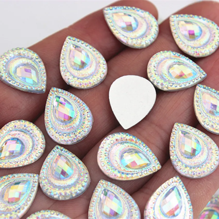 Cong Shao 50pcs 13*18mm AB Color Pear Shape Flatback Resin Rhinestone Stones Crystal For Clothes Craft Button Decoration ZZ270