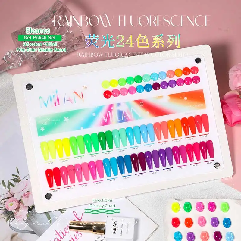 Eleanos-Juego de esmalte de uñas de Gel fluorescente, 24 colores, esmalte de verano, Gel UV semipermanente de neón, manicura artística para uñas, 15ml