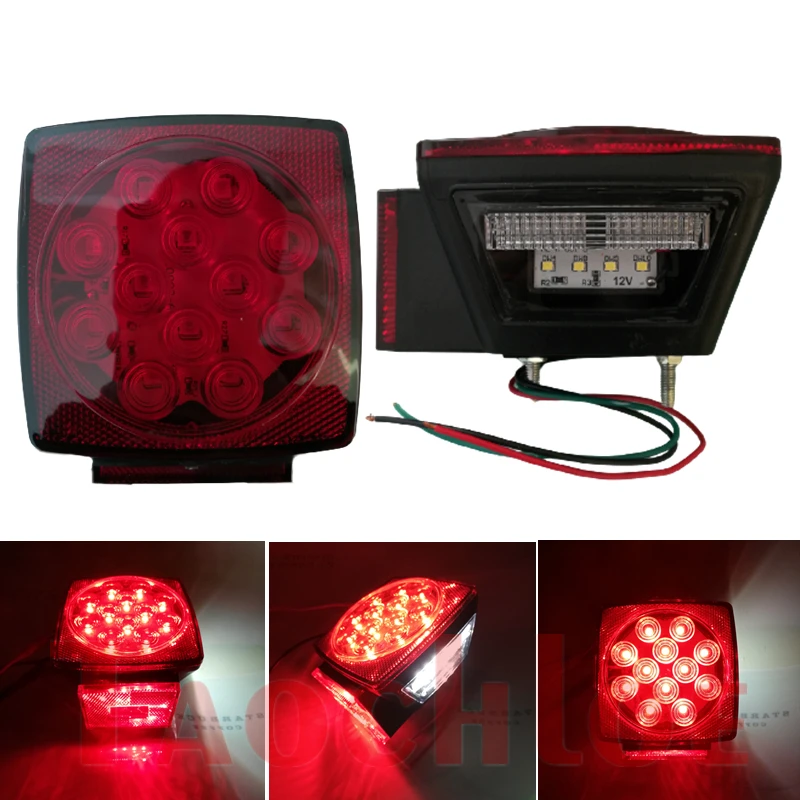 2Pcs 12V LED Tail Lights Assembly Trailer Camper Trunk RV Boat Snowmobie Wagons Stop Signal License Plate Lamps