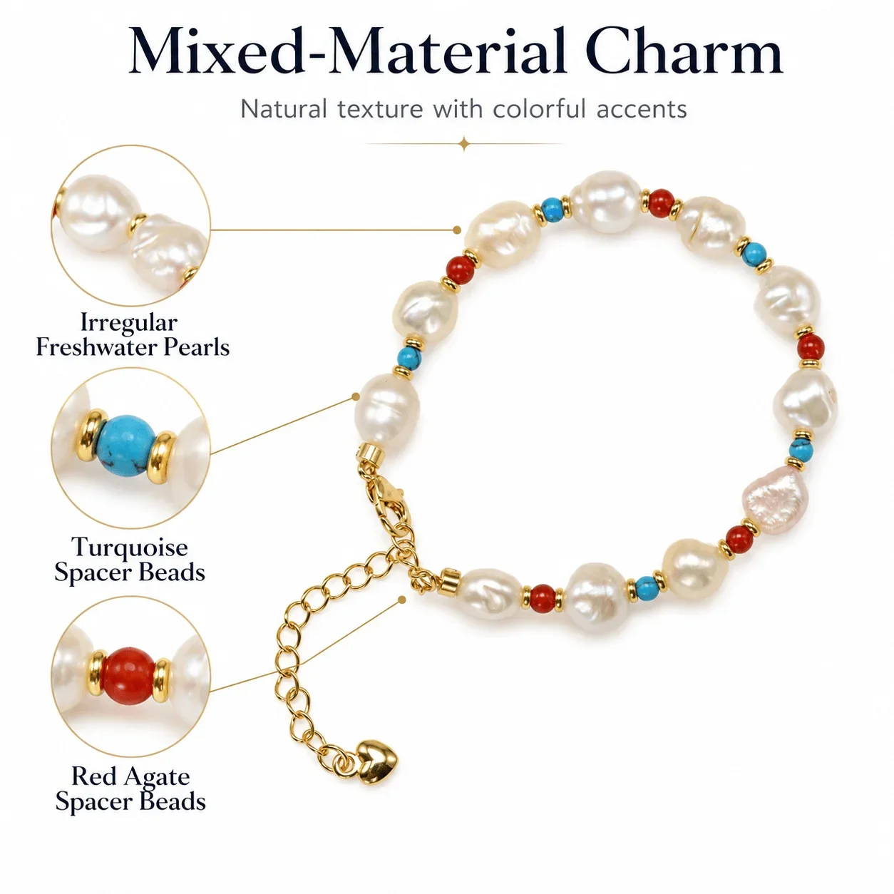Turquoise Red Agate Irregular Freshwater Pearl Bracelet Red Green Interval 2026 Summer New Gift
