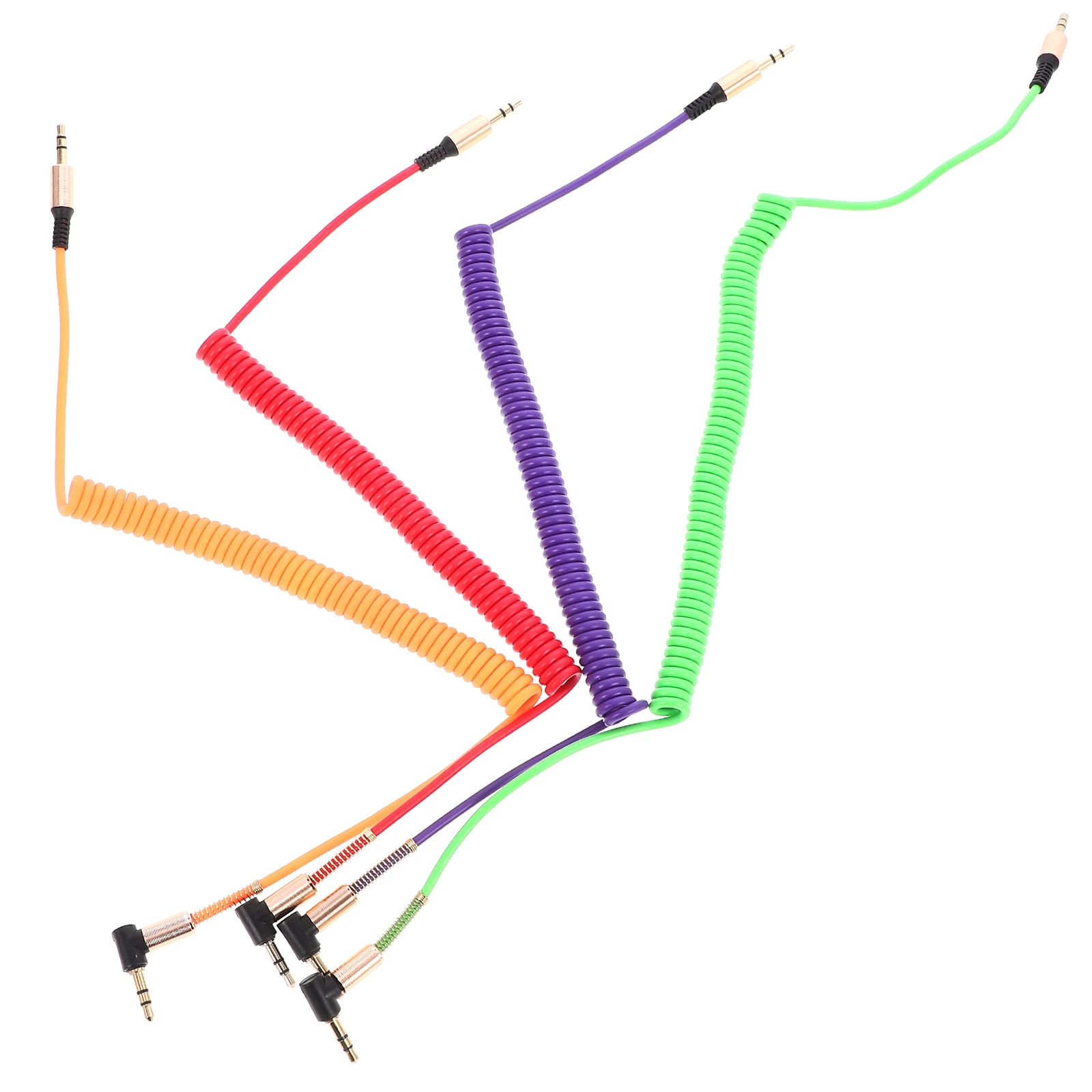 

4 Pcs Audio Cable AUX Extension Cord Right Angle Speaker Cables Trrs Coiled Soft Rubber