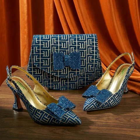QSGFC Italian Design Shoes and Bag Set Office Ladies Style Diamond Decoration Classic Women High Heel Shoes and Bag