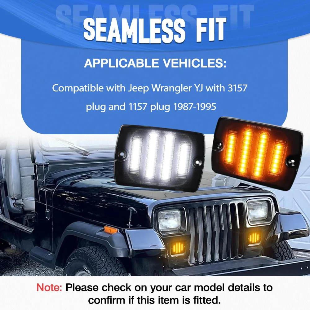 

2pcs For Jeep Wrangler YJ with 3157 plug and 1157 plug 1987-1995 Front LED Side Marker Light 24 LEDs 56001378 CH2520111 ﻿