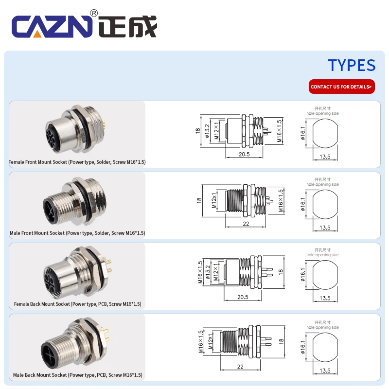 Waterproof IP67 M12 Flange Round Socket S code Front&back Mount Male and Female Electrical Sensor Connectors