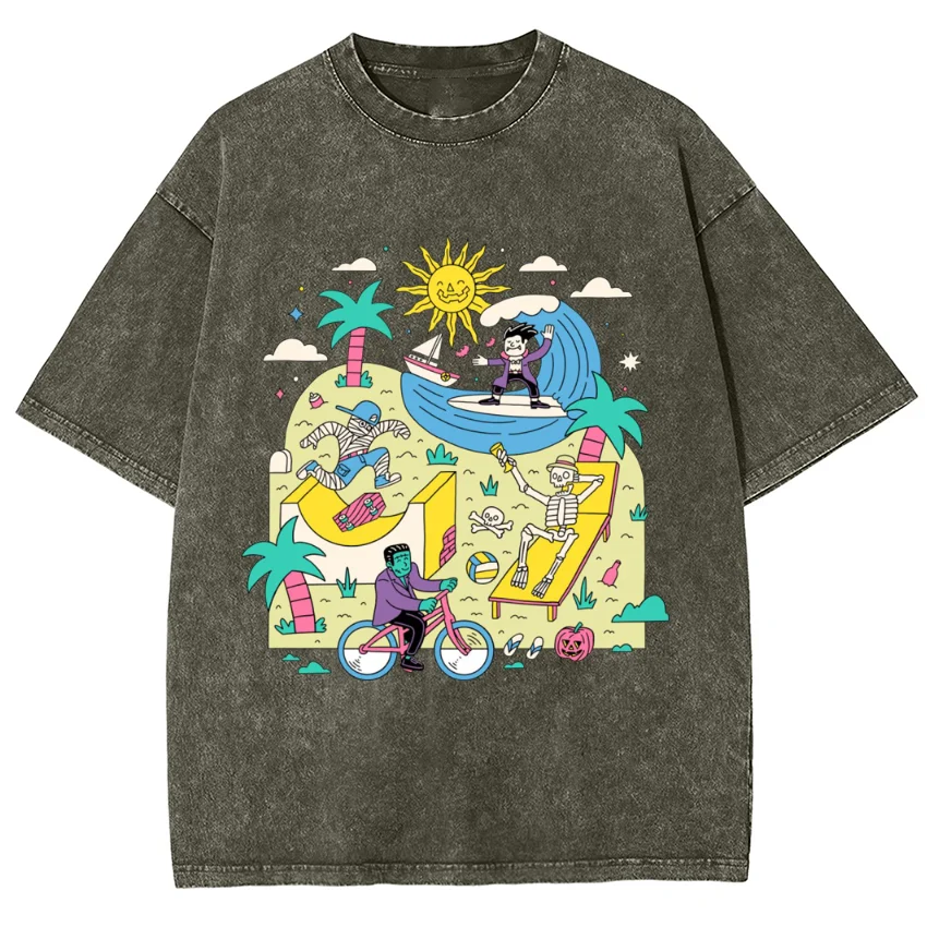 2024 Summer New Wash Women's T-Shirt Oversized Cartoon Print Loose Top Y2K Casual Cute Comfortable Short Sleeve