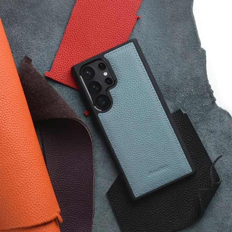 

Чехол Melkco Litchi Grain с верхним слоем из натуральной воловьей кожи для Samsung Galaxy S25 Ultra S24 Plus S23U, противоударный чехол-бампер