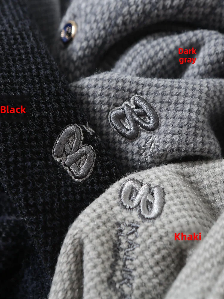 Csa Masculina de Malha com Efeito Duplo, Gola , Camada Interna Quente, Mistura de Aodão, Estilo Casual, Manga Longa,...