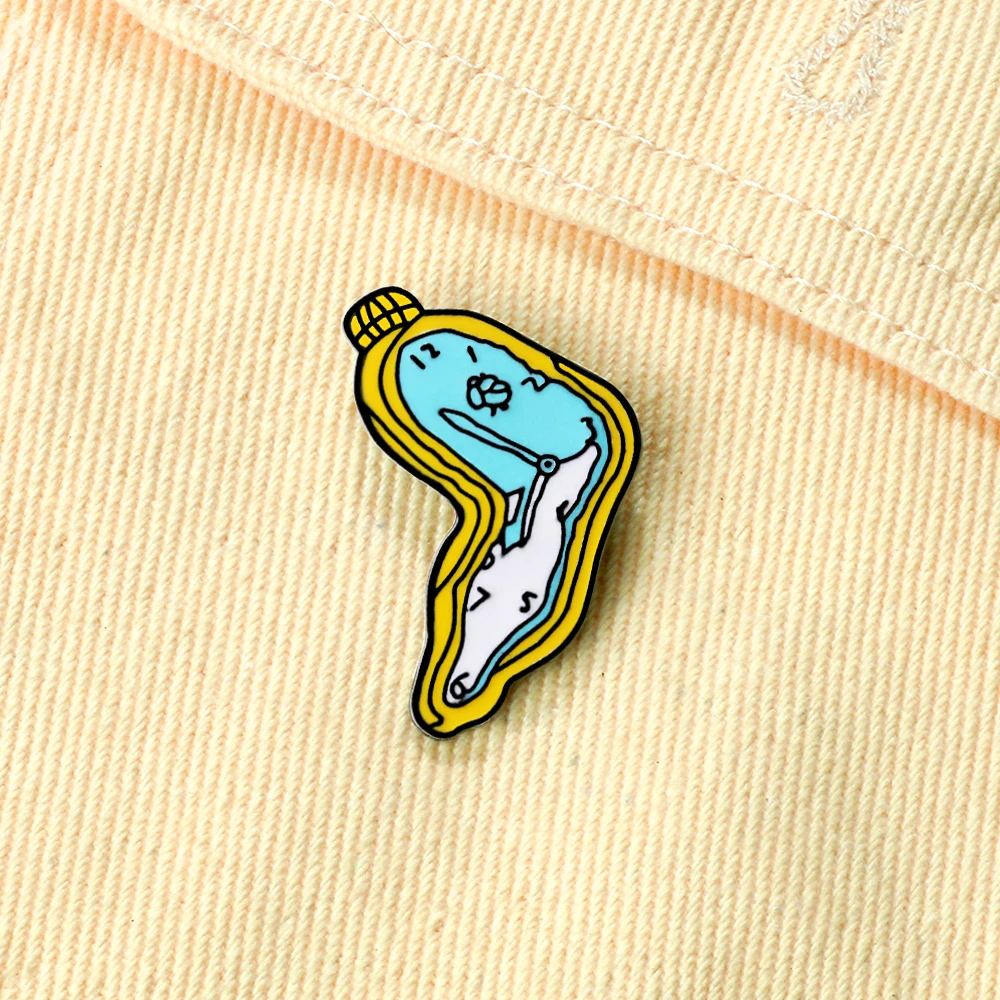 High Quality Abstract Enamel Pins Women Men Twisted Clock Brooches Clothes Lapel Pin Badges Kid Backpack Decoration Jewelry Gift