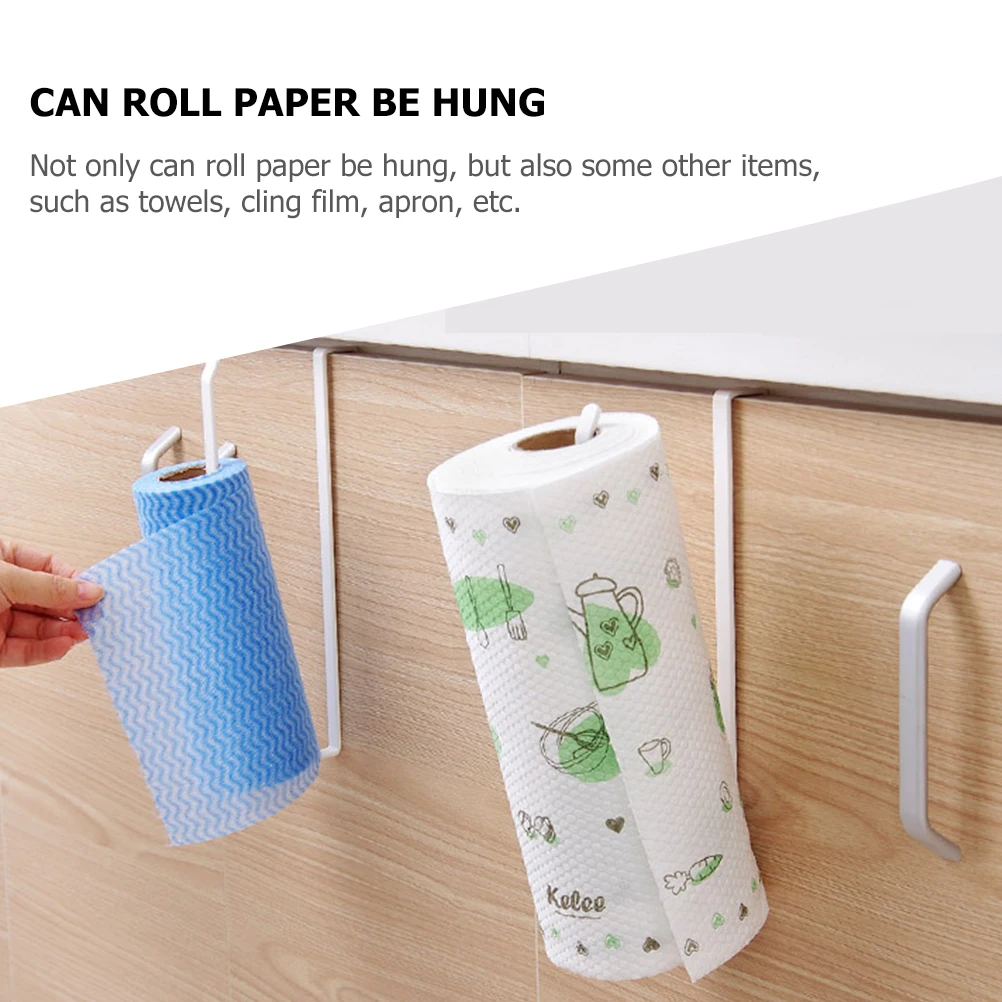 

2pcs Roll Paper Holder Kitchen Storage Rack Wall Mount Non-Punch Tissue Film Organizer Cabinet Hanging Metal Shelf For Home
