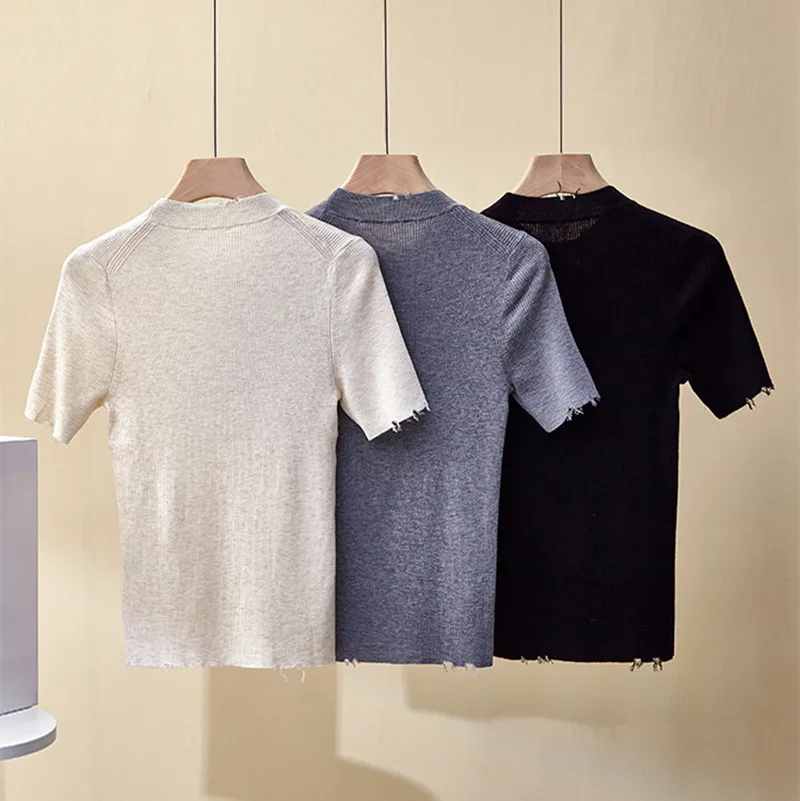 

Summer New Top Round Neck Hair Cuff All-match Short-sleeve T-shirt