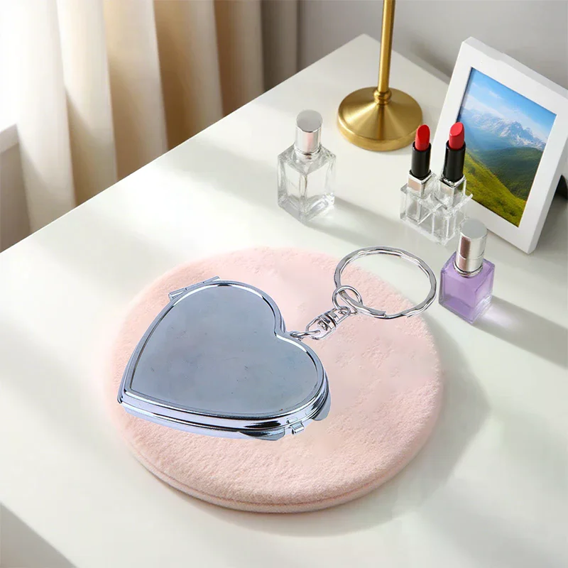 مرآة مستحضرات التجميل على شكل قلب بيضاوي الشكل على الوجهين، سلسلة مفاتيح معدنية قابلة للطي، مرآة مكياج صغيرة #6