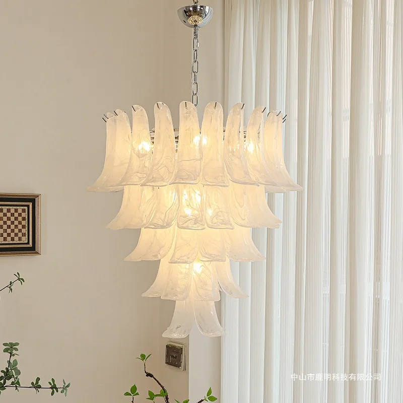 Glass chandelier light luxury duplex staircase chandelier bedroom living room building mid-floor lamp