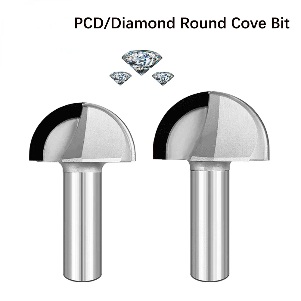 PCD Round Bottom Bit PCD Woodworking Cove Box Router Bit Cabinet Door Panel Ball Groove End Mill for MDF Particleboard