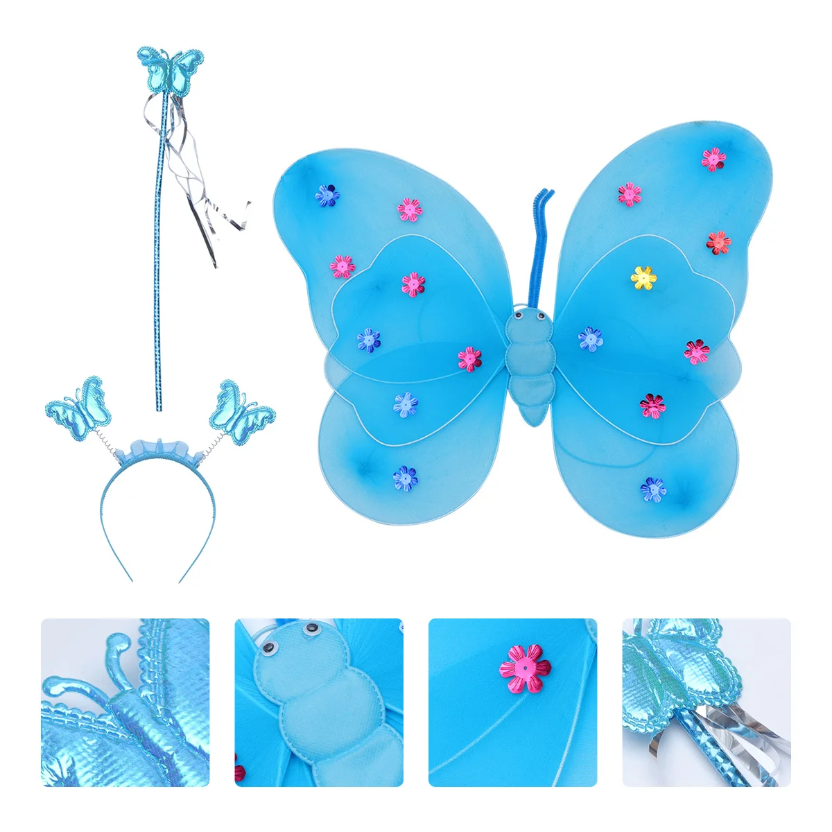 3-częściowy stylowy zestaw skrzydeł motyla z opaską i różdżką dla dzieci, dziewczynek, na imprezy cosplay, przebrania, akcesoria, skrzydła wróżki dla dziewczynek