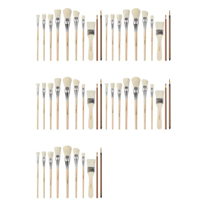 ABFU-Mop Brush For Acrylic Painting,50 PCS Glaze Brushes For Pottery Goat Hair Blend Mop Brush Set For Pottery Acrylic Paint