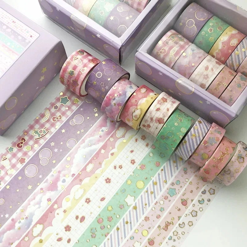 Gift 10 pieces hot stamping combination hand ledger tape creative washi tape DIY decorative hand ledger tape set 3 meters view 2