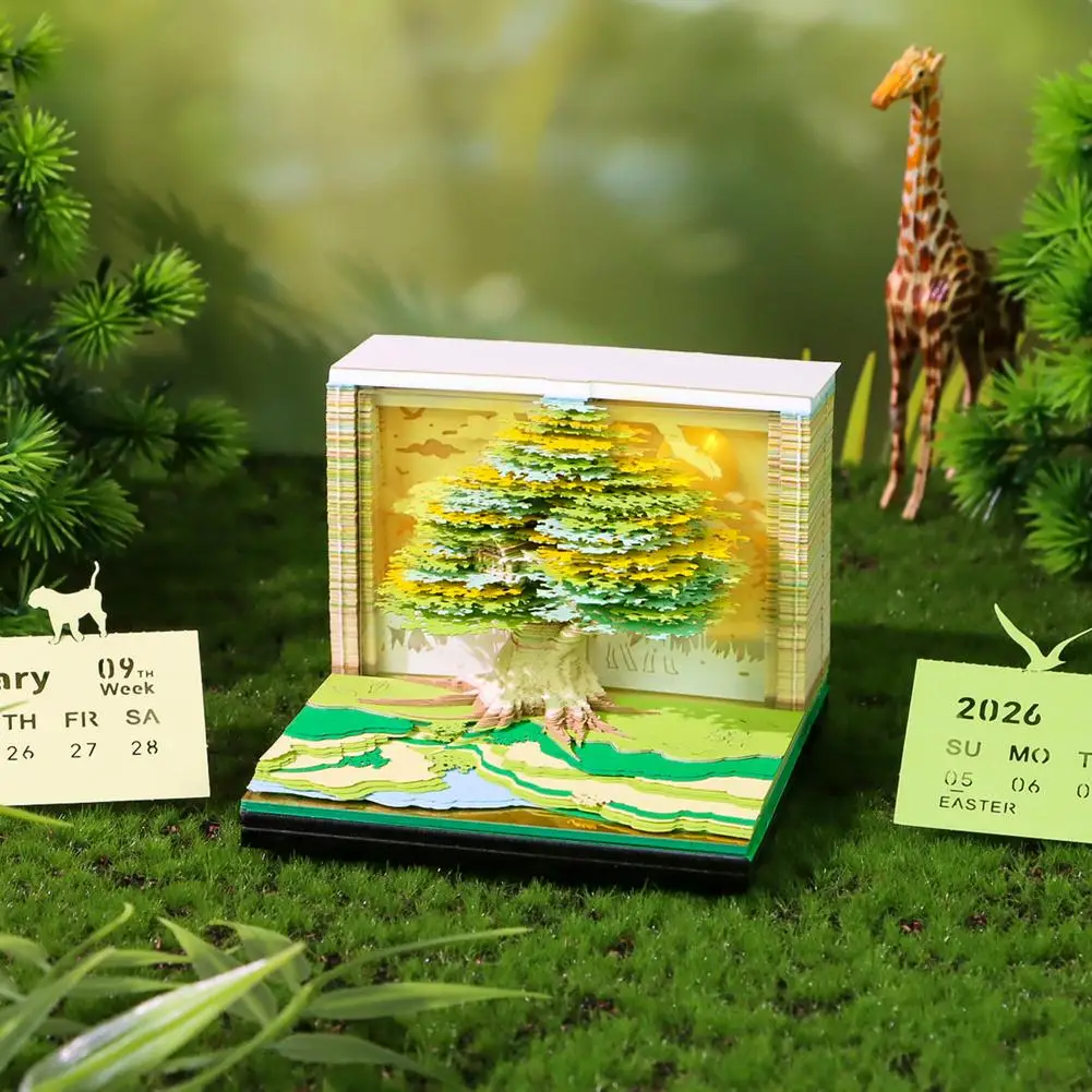 3D Three-dimensional Flower Sea Tree Island 2026 With With Desktop Lights Ornament Castle Calendar Model Lights Weekly Tear X0V4