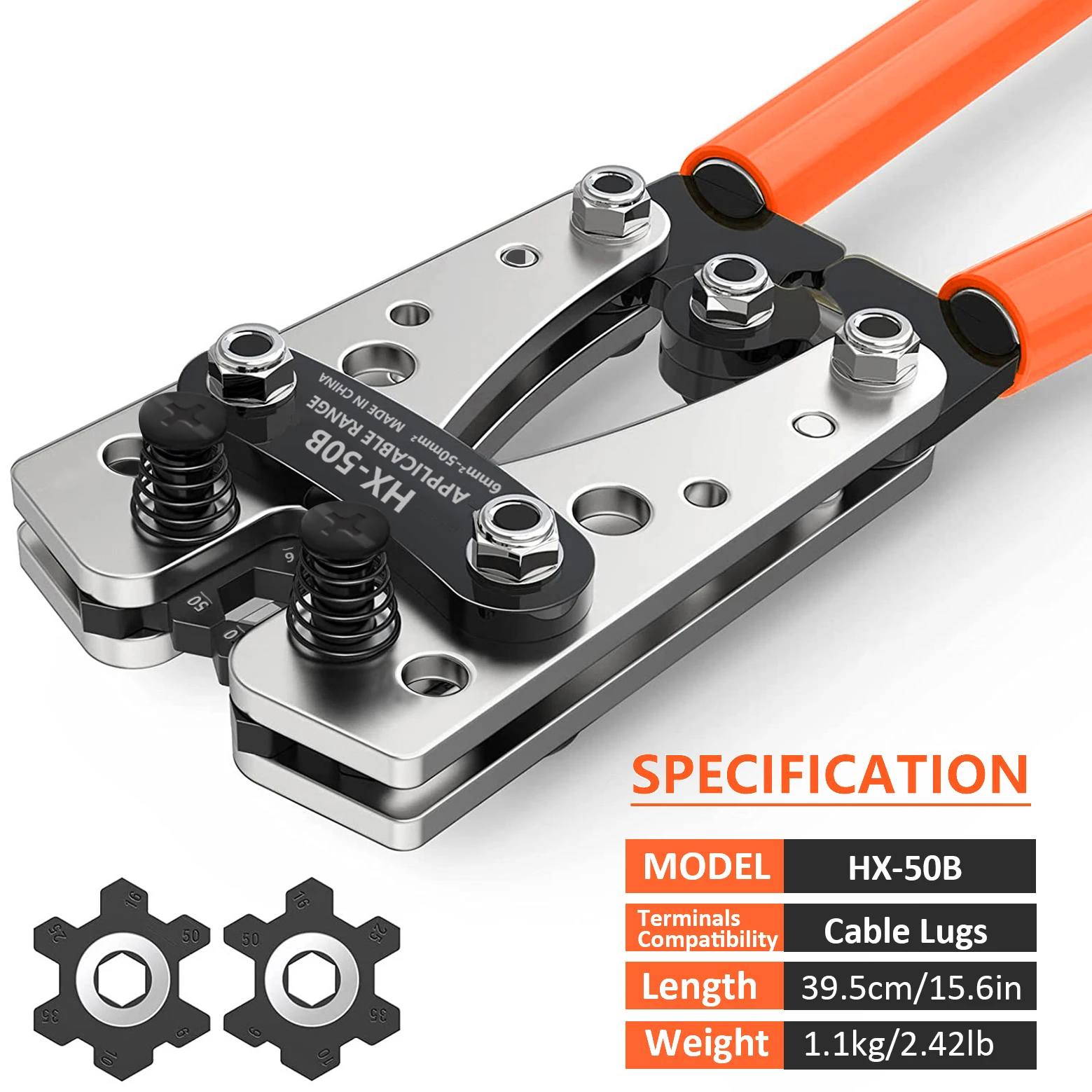 HX-50B Drahtcrimpzange 6-50mm²/AWG 10-1/0 Rohrklemmen-Crimper Sechskant-Crimpwerkzeug Batteriekabel-Ösenzange Handwerkzeug Crimpzange – Detail 1