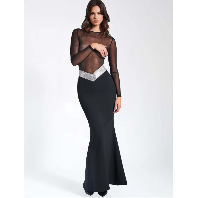 

2025Новое поступление, женское сексуальное прозрачное блестящее облегающее платье русалки со стразами на талии, сексуальное популярное бандажное платье