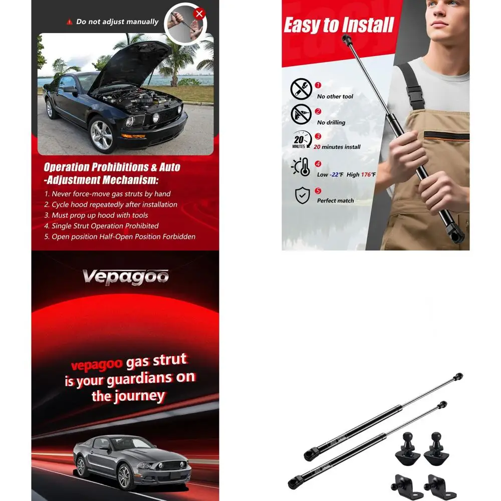 ชุดโช้คอัพแก๊สสำหรับรถฟอร์ดมัสแตง ปี 2005-2014, ตัวรองรับฝากระโปรงหน้า, ระบบช่วยยกด้วยสปริง