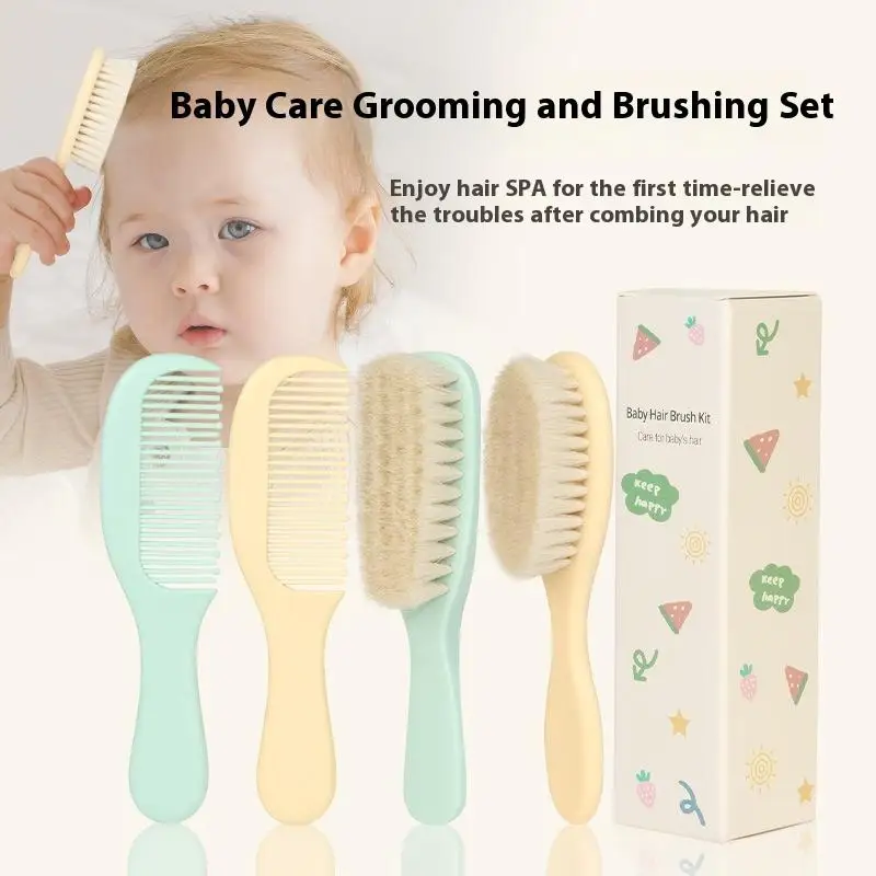 

Мягкая шерстяная щетка для волос и набор расчесок с тонкой щетиной Детская щетка для волос Массажная щетка для детского тела Ванна Успокаивающая щетка Дорожное снаряжение