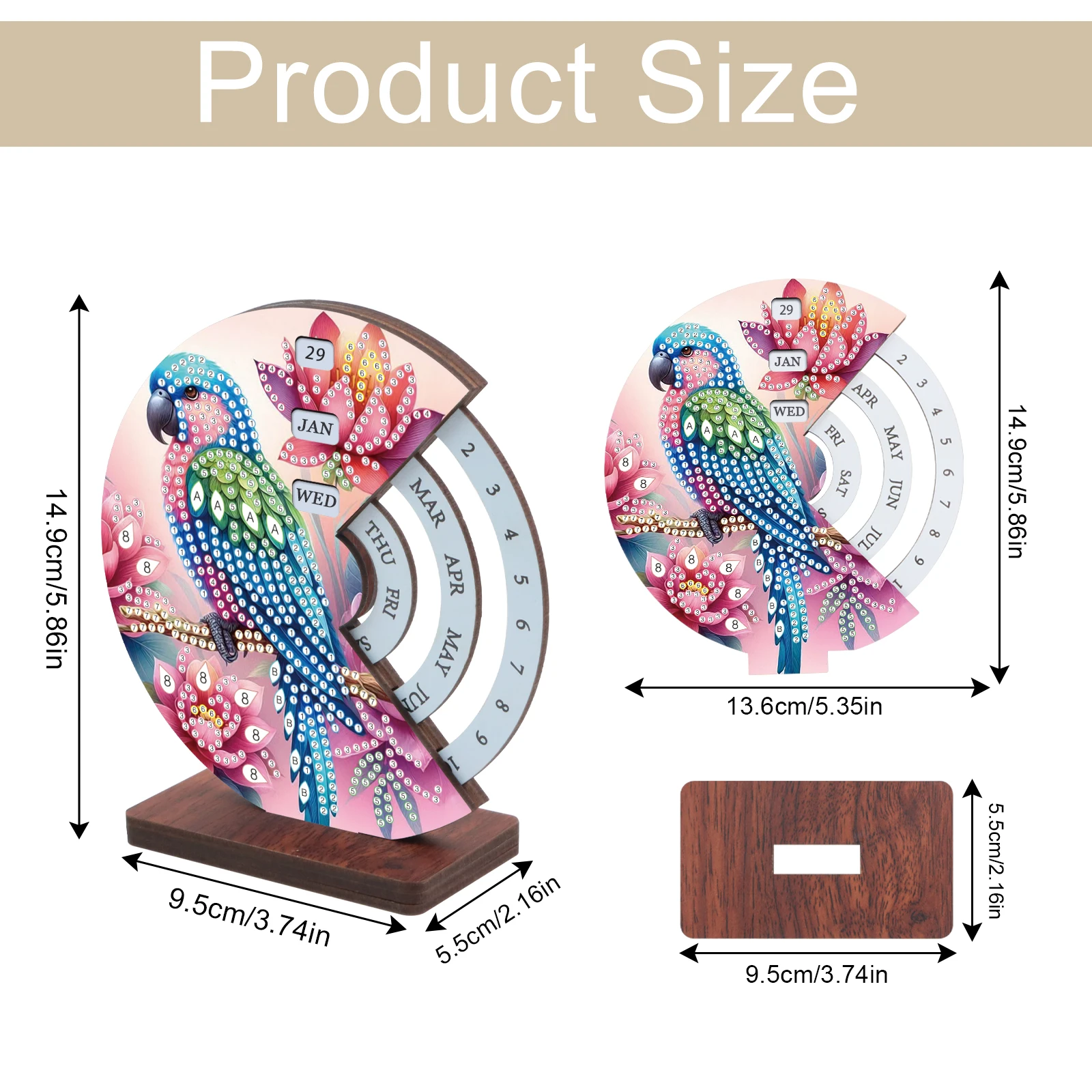 Diamond Painting Rotating Calendar Kit,blue parrot DIY Diamond Art Rotating Day Month Week and Reusable Calendars for Decor Gift view 2