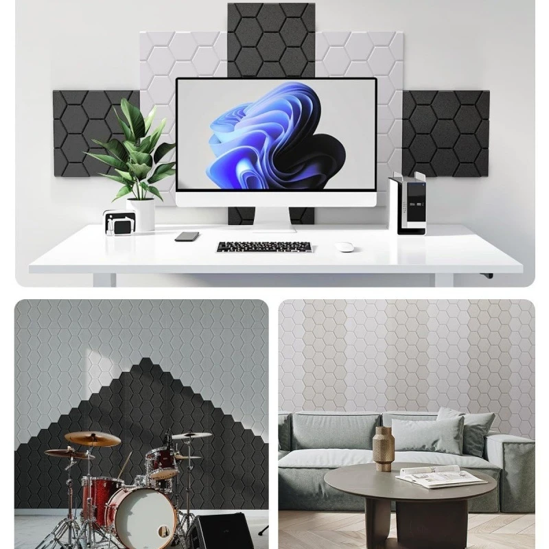 

Acoustic Wall Panels Self-adhesive Felt Wall Stickers 30x30cm Silent Sound Insulation Noise Reduction Honeycomb Texture Boards